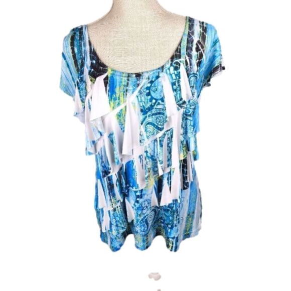 AB Studio Women's Short Sleeve Scoop Neck Ruffle Top Size Medium - Picture 1 of 5